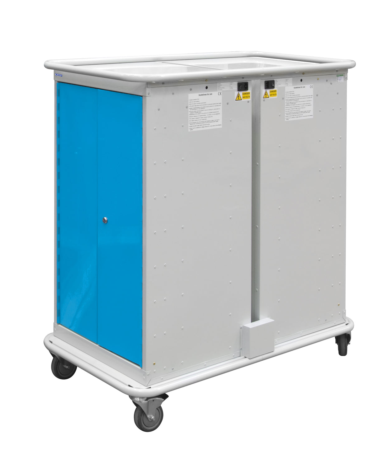 Narrow Aisle Laptop & Tablet Storage Trolleys 1200x525x1220 - 16 Tiers, 4 Doors - Light Blue