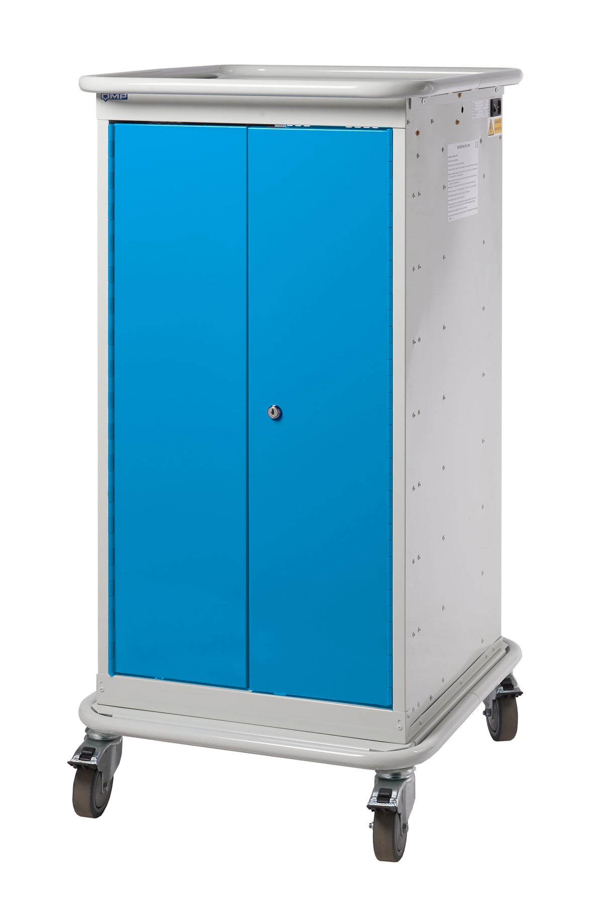 Narrow Aisle Laptop & Tablet Storage Trolleys 1200x525x670 - 8 Tiers, 2 Doors - Light Blue
