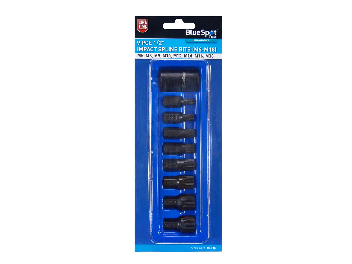 BlueSpot Tools 1/2in Impact Spline Bit Set, 9 Piece