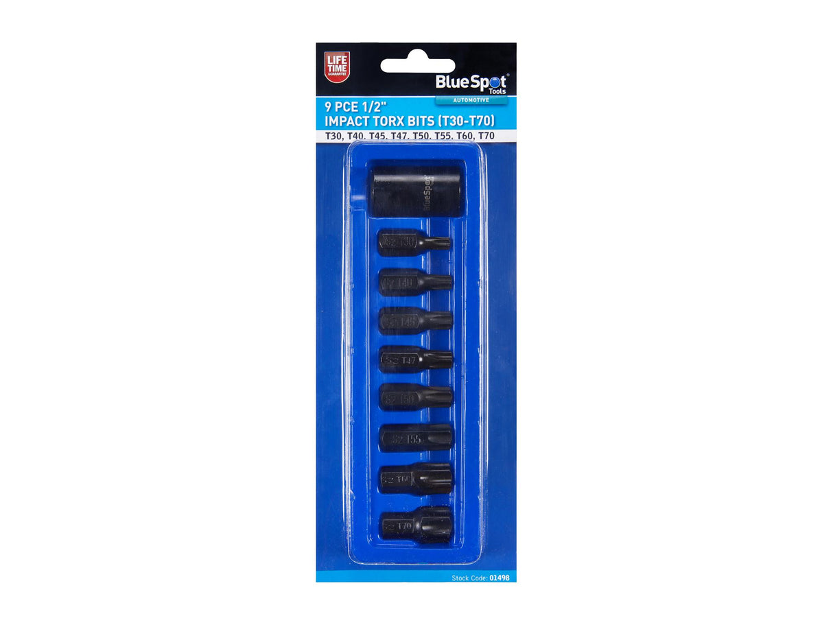 BlueSpot Tools 1/2in Impact TORX Bit Set, 9 Piece