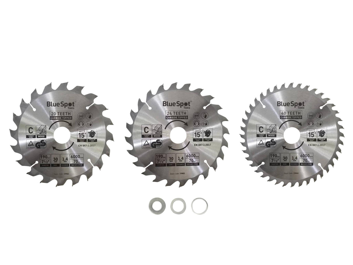 BlueSpot Tools 190mm Circular Saw Blade Set, 3 Piece