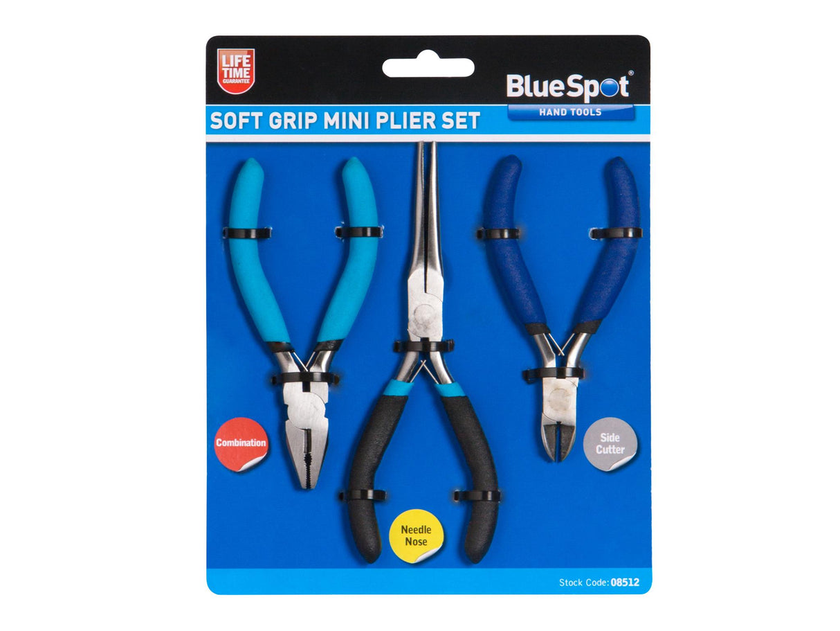 BlueSpot Tools Soft Grip Mini Plier Set, 3 Piece