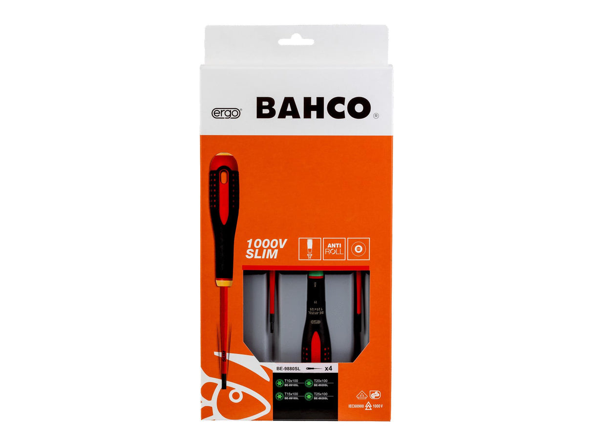 Bahco BE-9880SL ERGO Slim VDE Insulated Screwdriver Set, 4 Piece