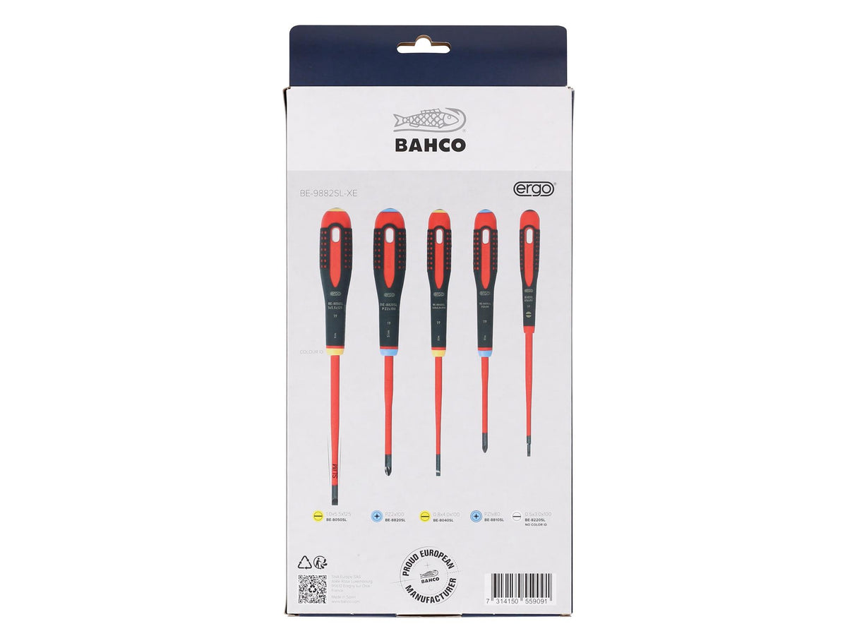 Bahco XMAS BE-9882SL ERGO Slim VDE Insulated Screwdriver Set, 5 Piece