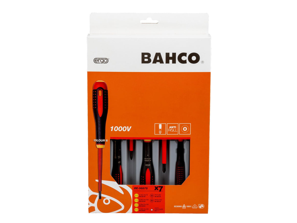 Bahco BE-9887S ERGO VDE Insulated Screwdriver Set, 7 Piece