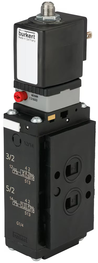 Burkert - Type 6519 - Solenoid valve for pneumatics, 3/2-, 5/2- or 5/3-way pilot-operated