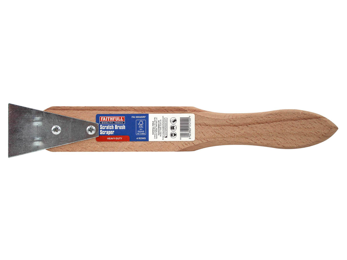Faithfull Heavy-Duty Scratch Brush with Scraper - 4 Row