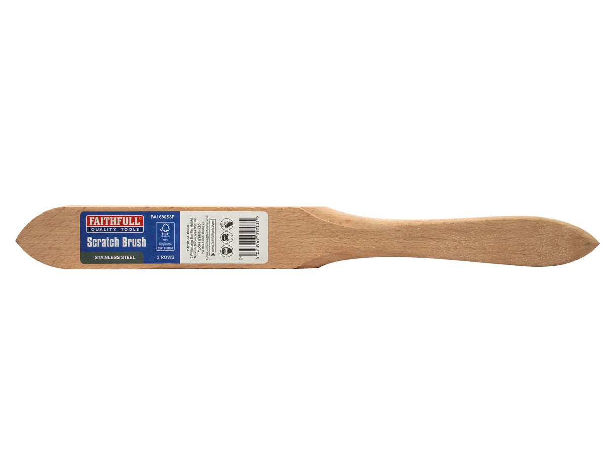 Faithfull Heavy-Duty Stainless Steel Scratch Brush - 3 Row