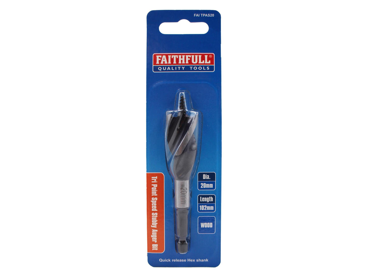 Faithfull Tri-Point Speed Auger Bit, Stubby