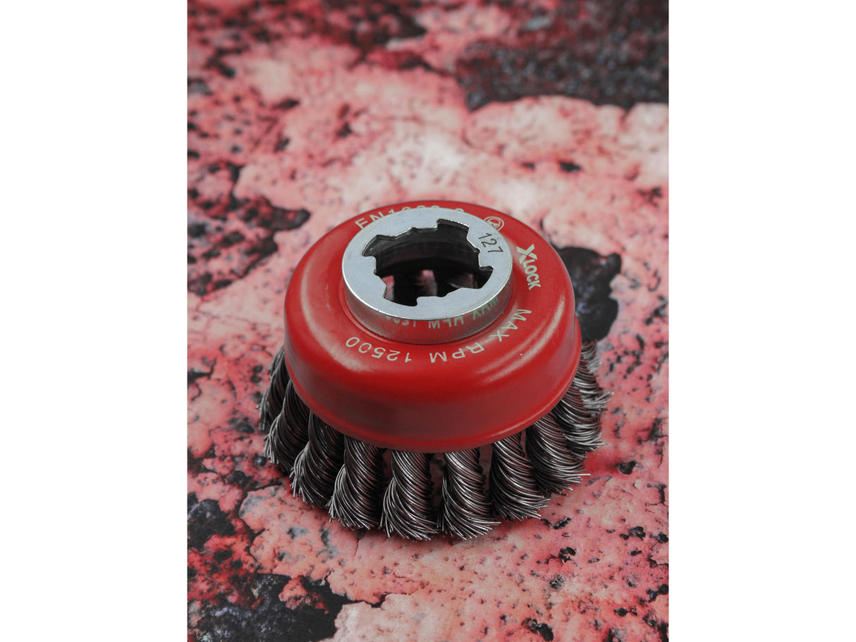 Faithfull X-LOCK Wire Cup Brush Twist Knot 75mm M14x2, 0.50mm Steel Wire