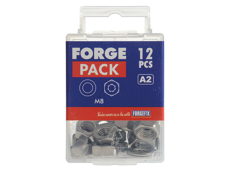 ForgeFix Hexagonal Nuts & Washers A2 Stainless Steel M8 ForgePack 12