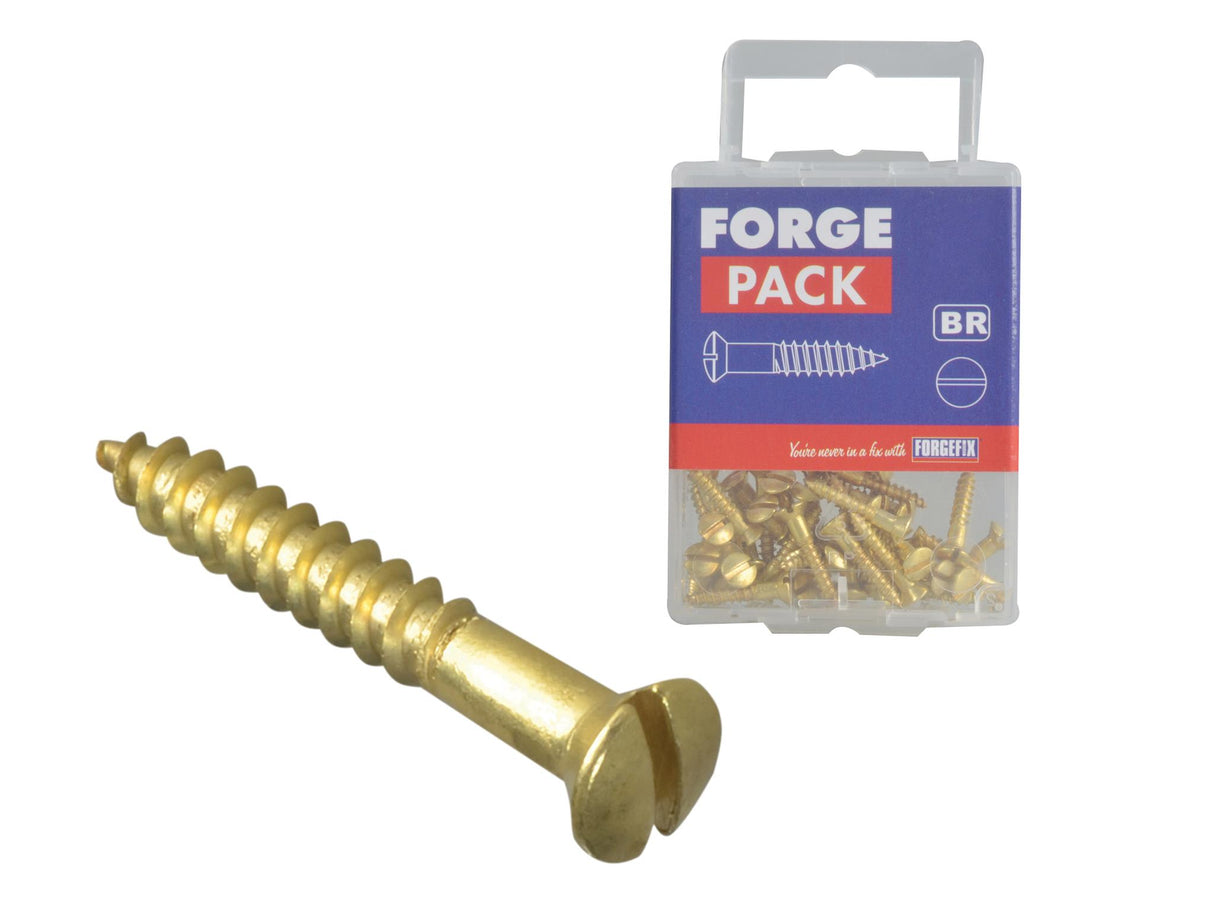 ForgeFix Wood Screws, Slotted, RAH, Brass, ForgePack
