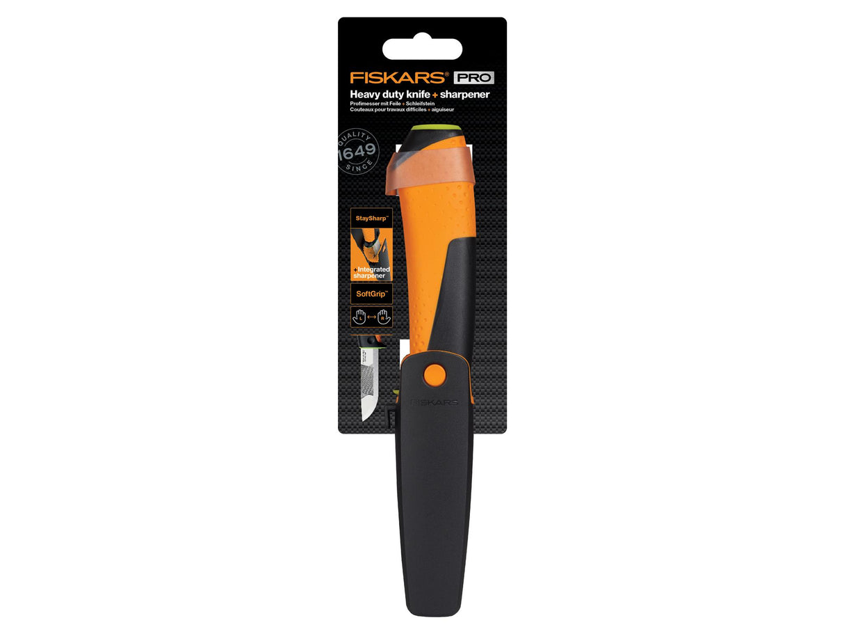 Fiskars Heavy-Duty Knife with Sharpener