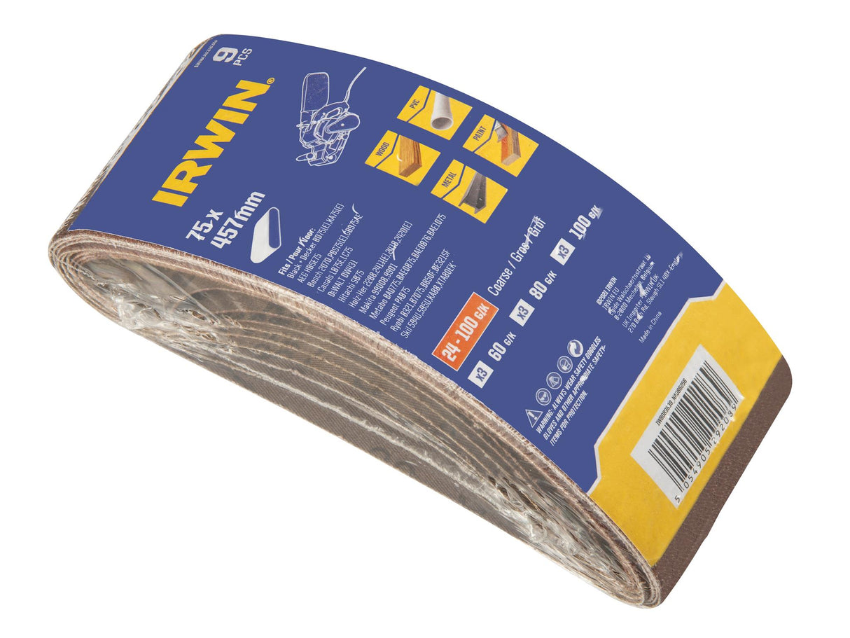 IRWIN® 75 x 457mm Sanding Belt Set, 9 Piece