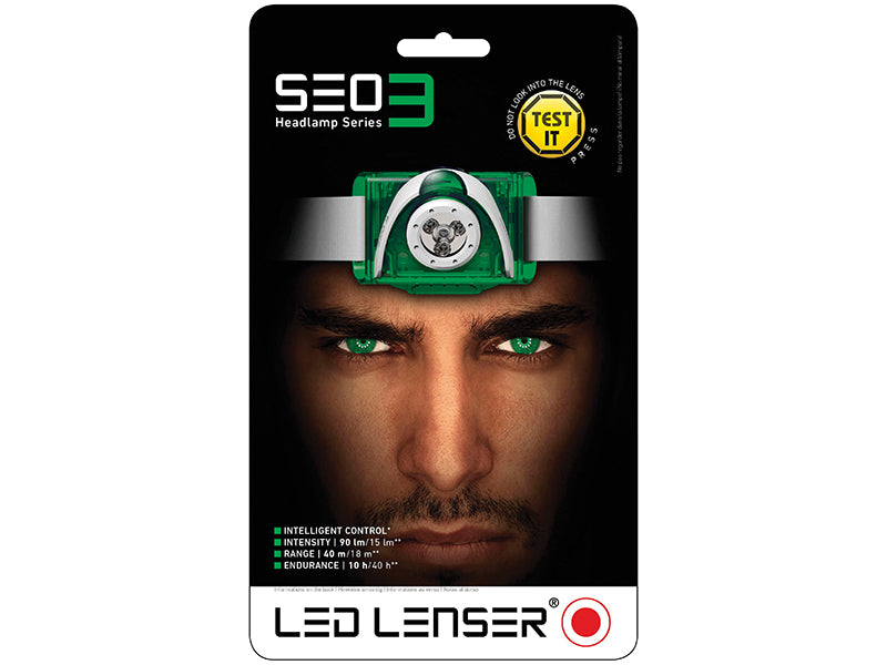 Ledlenser SEO3 LED Headlamp - Green (Test-It Pack)