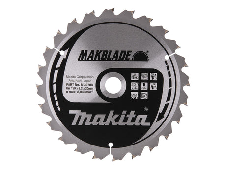 Makita B-32708 MAKBLADE Mitre Saw Blade 190 x 20mm x 24T