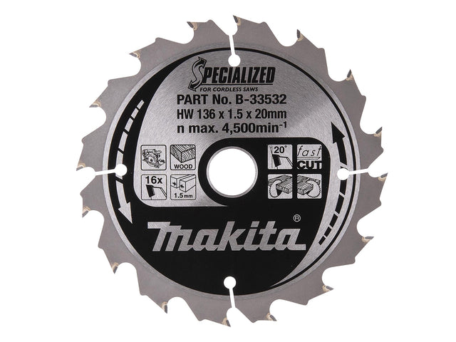Makita B-33532 Specialized for Cordless Saws Blade 136 x 20mm x 16T