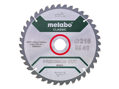 Metabo Precision Cut Wood Circular Saw Blade 216 x 30mm x 40T