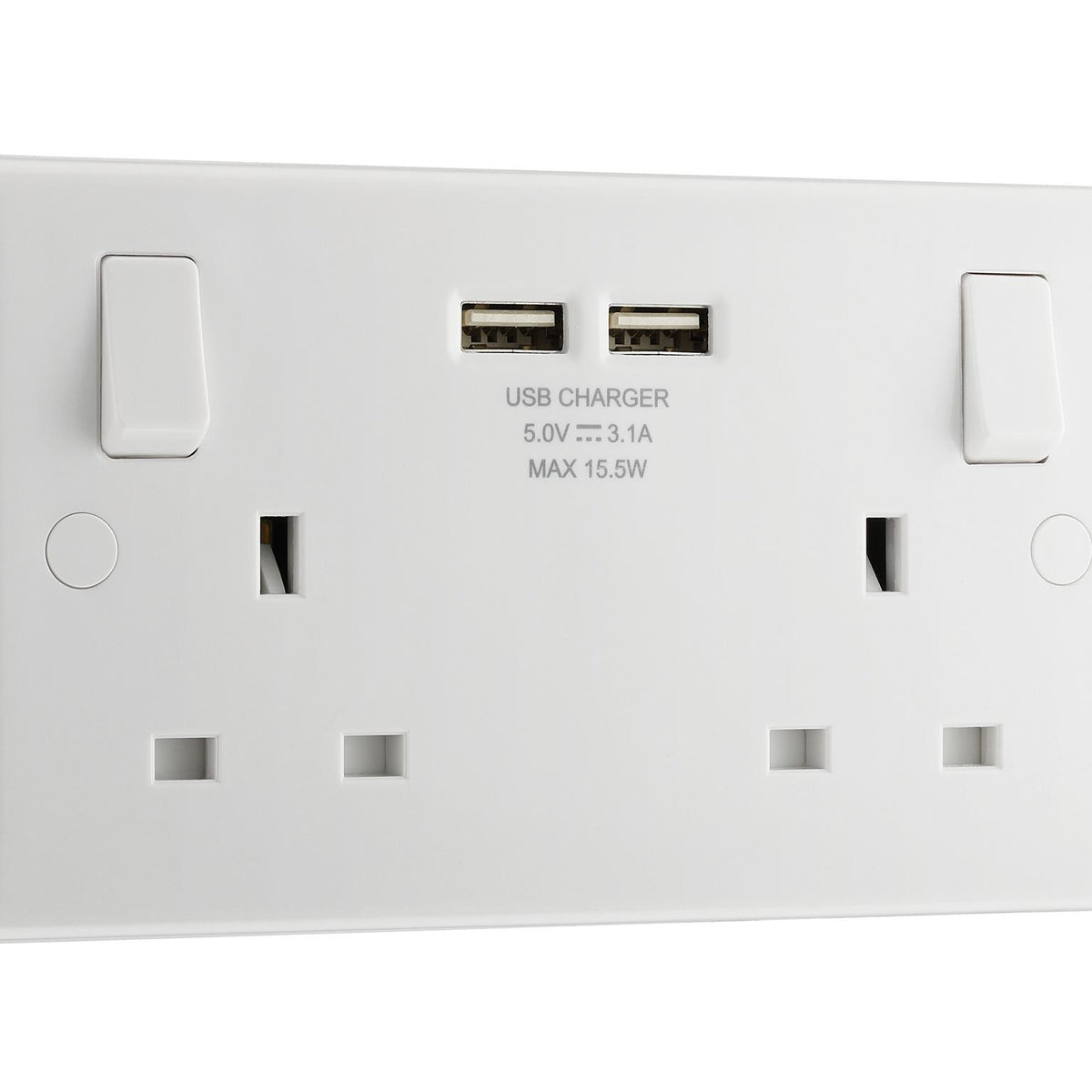 Masterplug Switched Socket 2-Gang 13A with 2 x USB Ports – Frasar Direct
