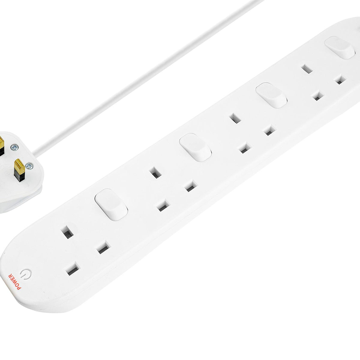 Masterplug Extension Lead 240V 4-Gang 13A White Switched 2m – Frasar Direct