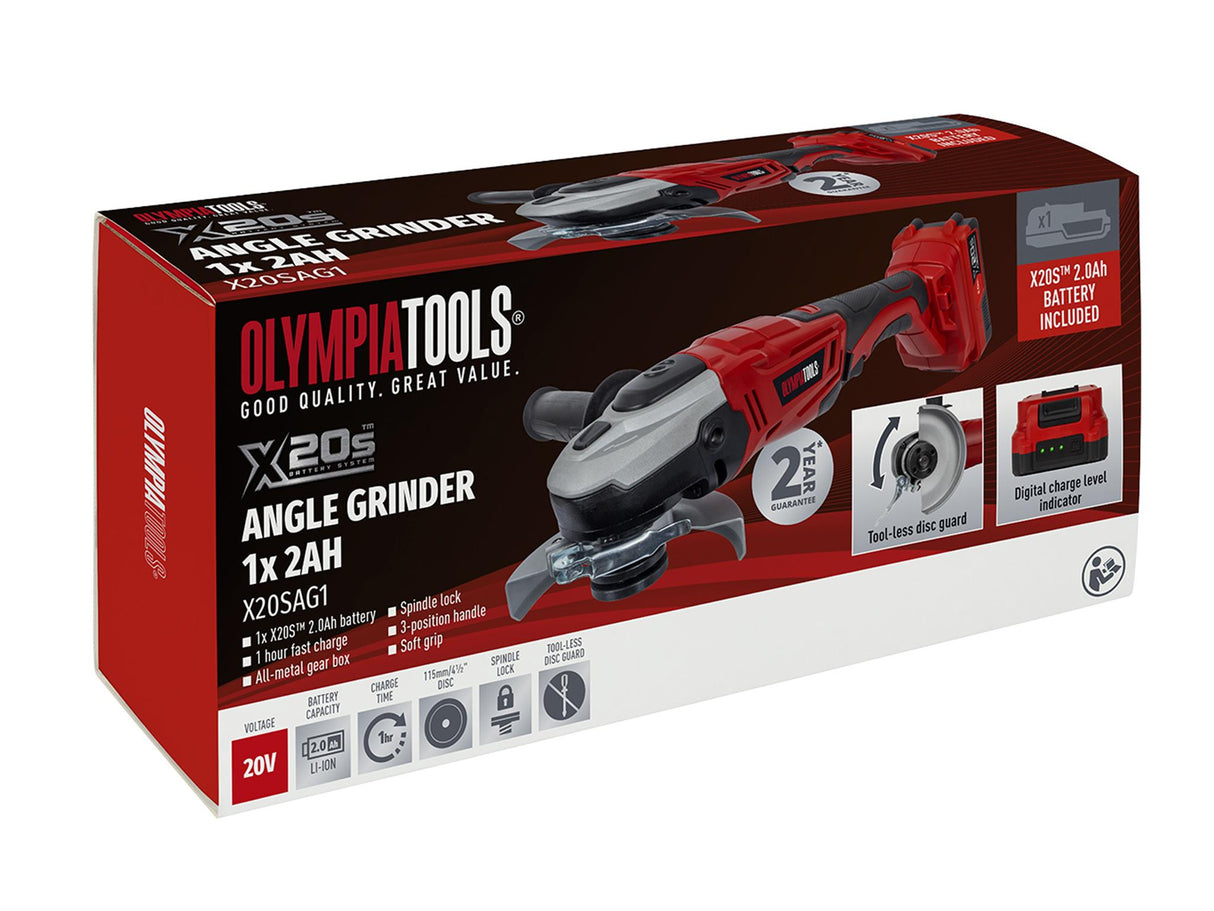 Olympia Power Tools X20S Angle Grinder 20V 1 x 2.0Ah Li-ion