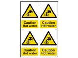 Scan Caution Hot Water - 4 PVC Signs 100 x 100mm