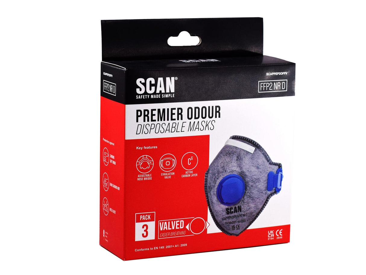 Scan Fold Flat Disposable Odour Mask Valved FFP2 Protection (Pack 3)