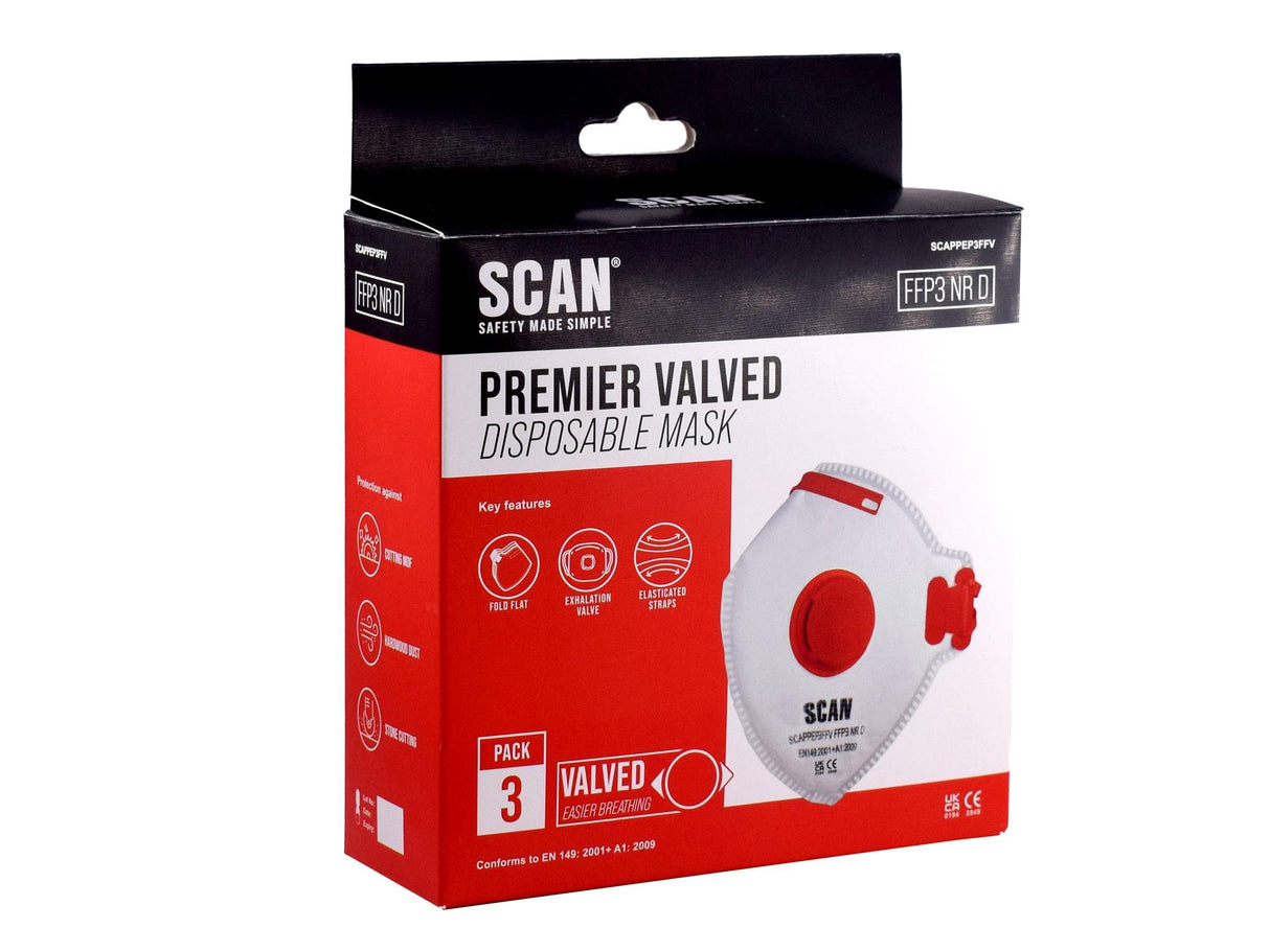 Scan Fold Flat Disposable Valved Disposable Mask FFP3 Protection (Pack 3)
