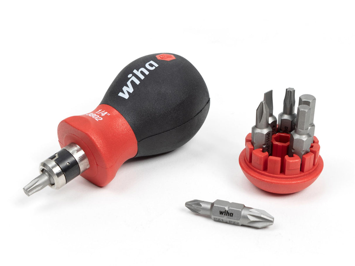 Wiha Magnetic SoftFinish® Stubby Screwdriver with Bit Magazine (SL, PH)