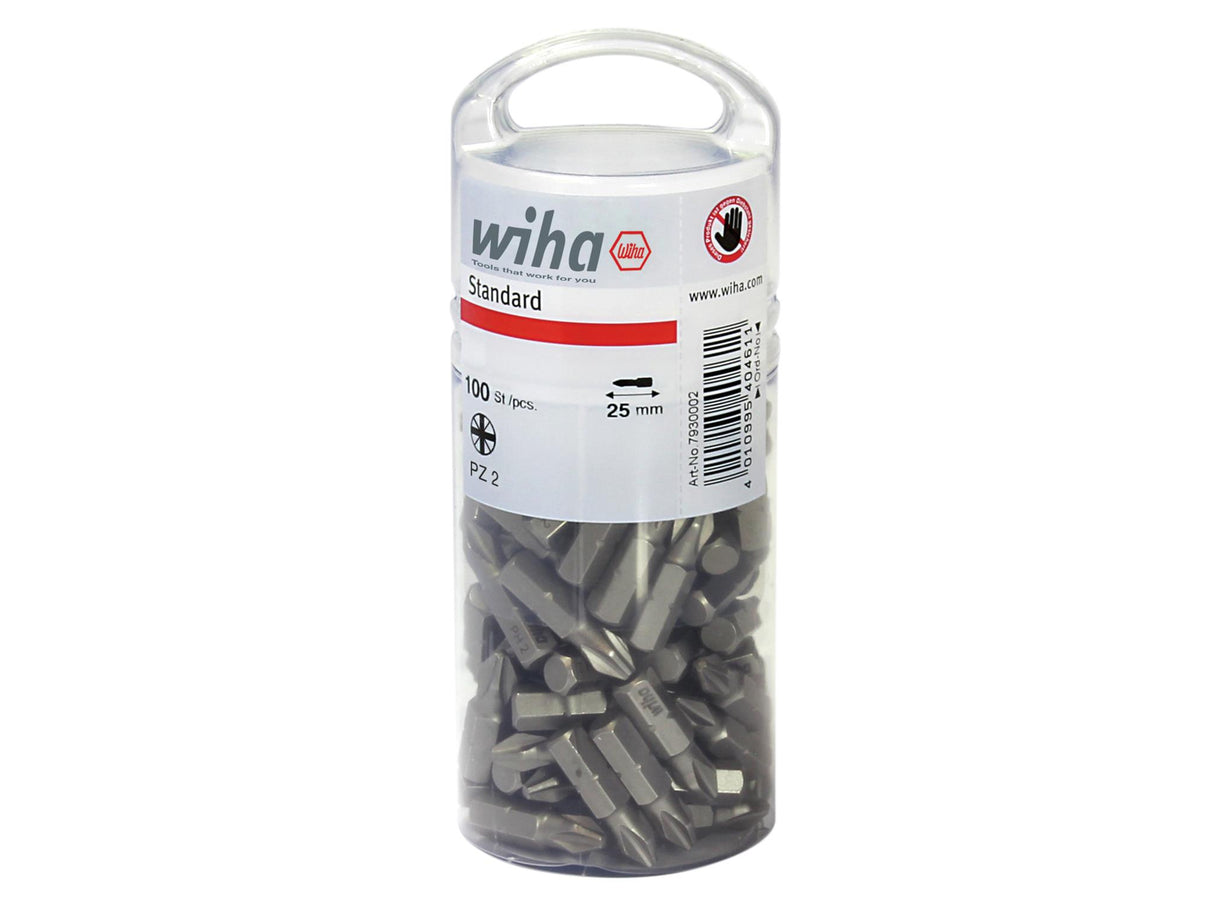 Wiha Standard Pozidriv Bits PZ2 25mm Tub of 100