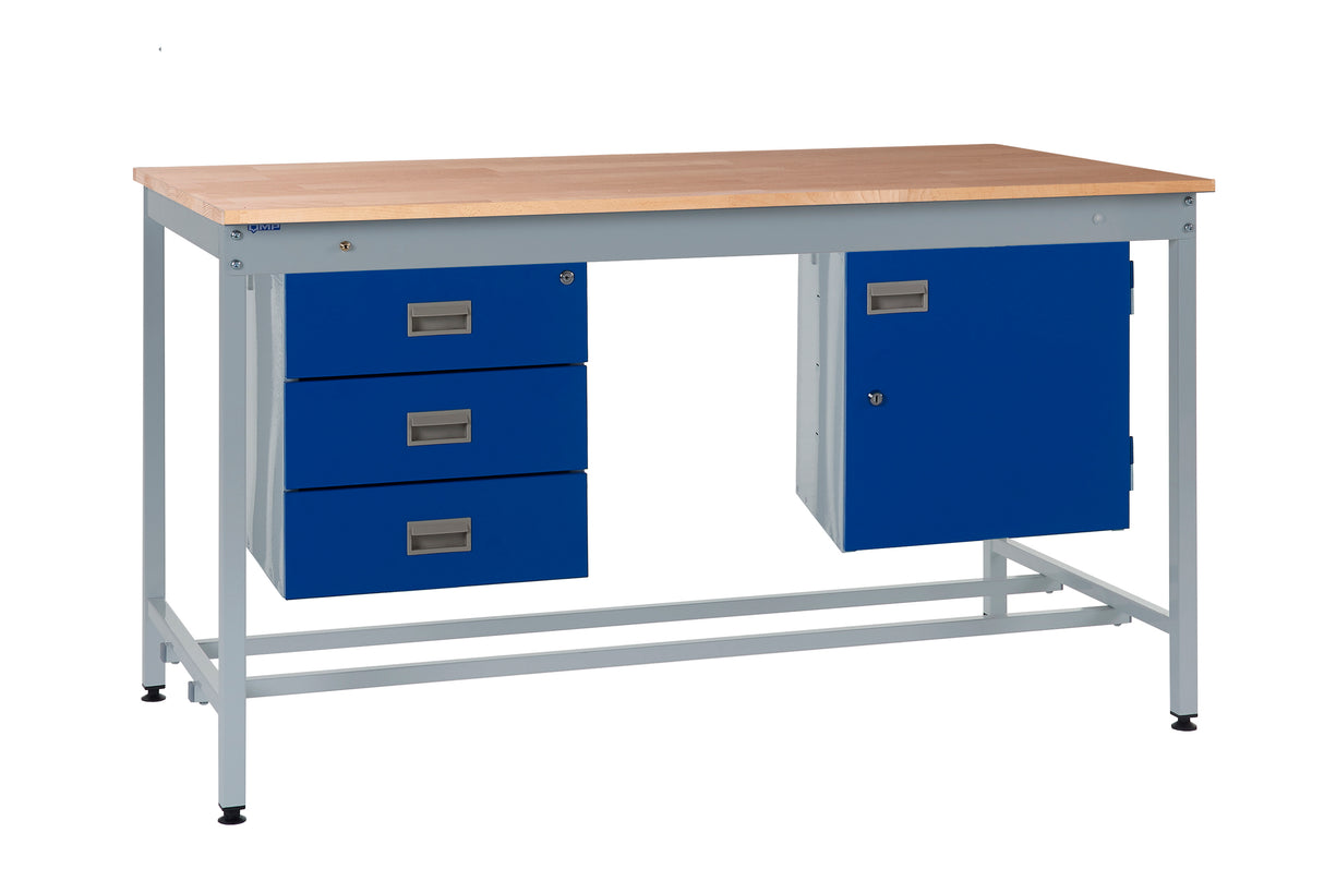 Kit 3 - 1200mm Square Tube Workbench With Accessories - Solid Beech Worktop