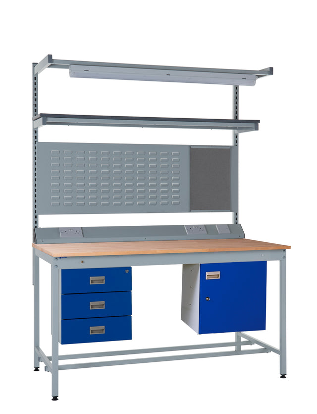Kit 7 - 1800mm Square Tube Workbench With Accessories - Solid Beech Worktop