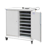 Large Laptop & Tablet Storage Trolley 1200x1040x660 - 16 Tiers, 2 Doors - Light Grey