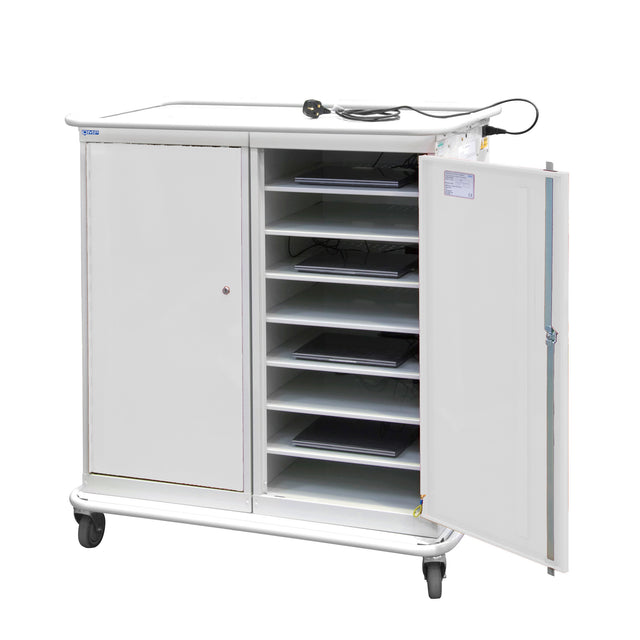 Large Laptop & Tablet Storage Trolley 1200x1040x660 - 16 Tiers, 2 Doors - Light Grey