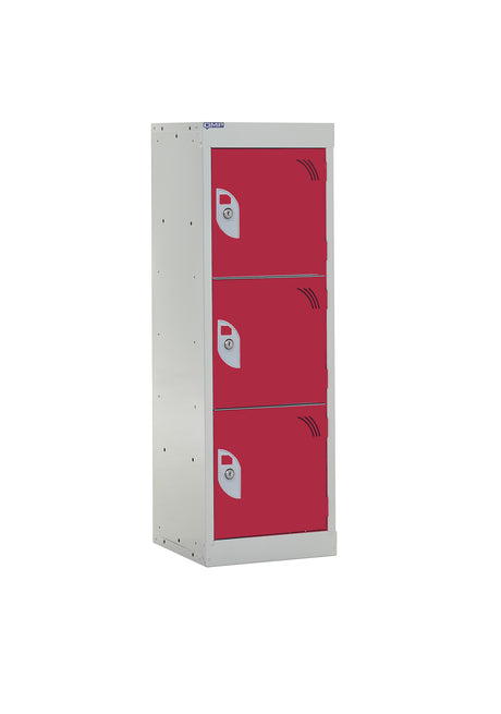 School Locker 955x300x450mm - 3 Compartments - Red