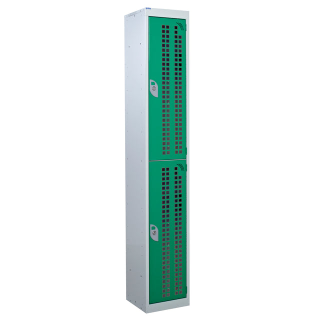 Perforated Door Locker 1800x300x450 - 2 Compartments - Green