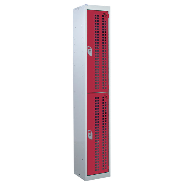 Perforated Door Locker 1800x380x380 - 2 Compartments - Red