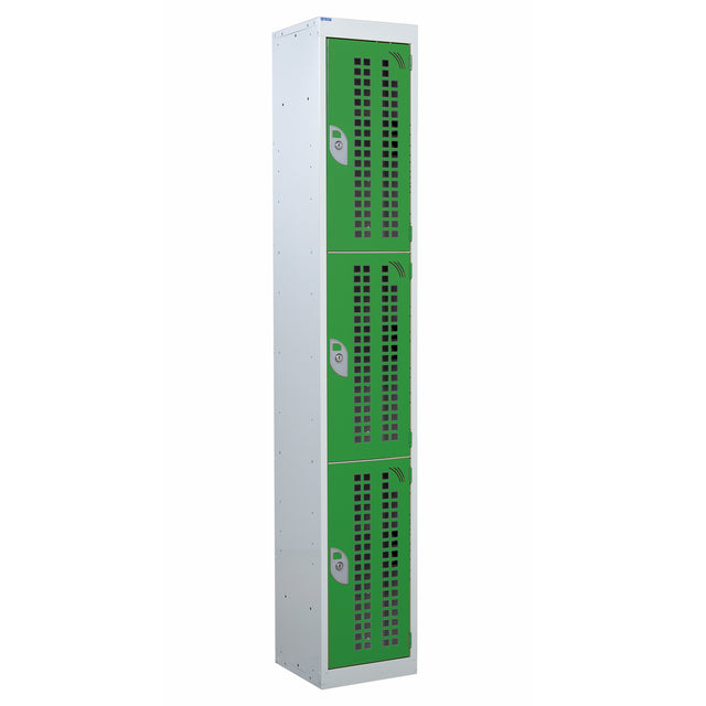 Perforated Door Locker 1800x380x380 - 3 Compartments - Green