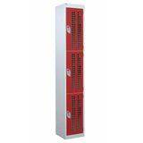 Perforated Door Locker 1800x300x450 - 3 Compartments - Red