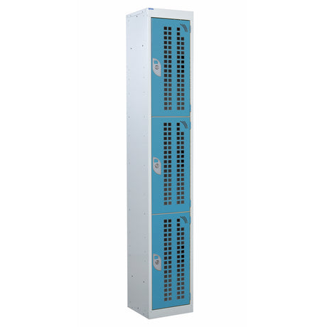 Perforated Door Locker 1800x300x300 - 3 Compartments - Light Blue