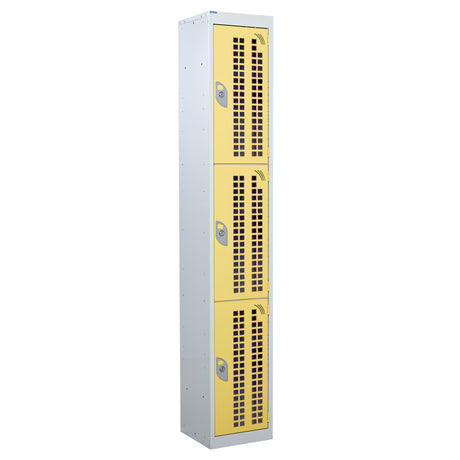 Perforated Door Locker 1800x300x300 - 3 Compartments - Yellow