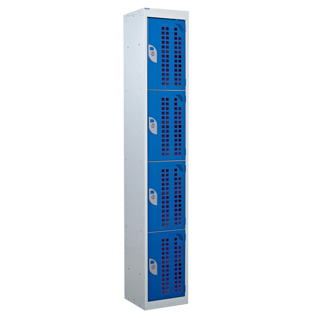 Perforated Door Locker 1800x300x300 - 4 Compartments - Blue