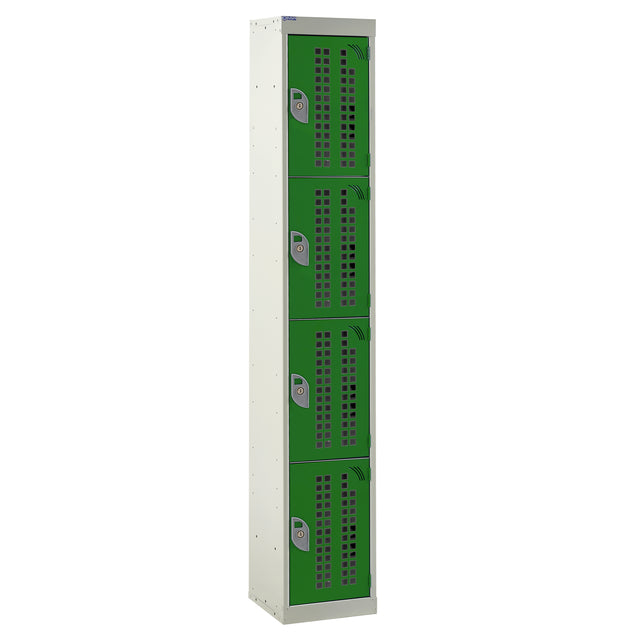 Perforated Door Locker 1800x380x380 - 4 Compartments - Green