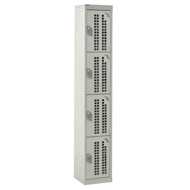 Perforated Door Locker 1800x300x300 - 4 Compartments - Light Grey