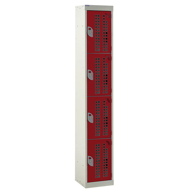 Perforated Door Locker 1800x300x300 - 4 Compartments - Red