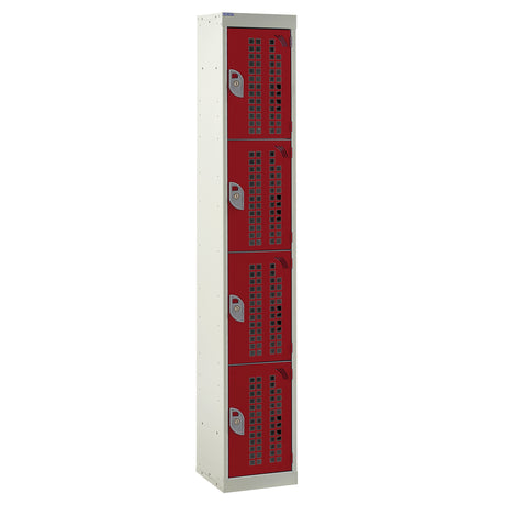 Perforated Door Locker 1800x450x450 - 4 Compartments - Red