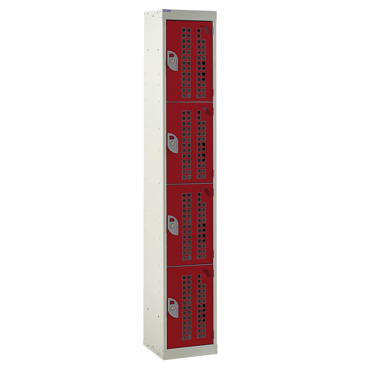 Perforated Door Locker 1800x380x380 - 4 Compartments - Red 