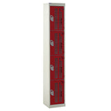 Perforated Door Locker 1800x300x450 - 4 Compartments - Red