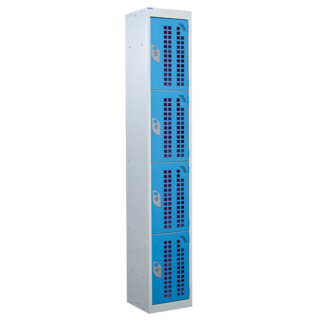 Perforated Door Locker 1800x450x450 - 4 Compartments - Light Blue