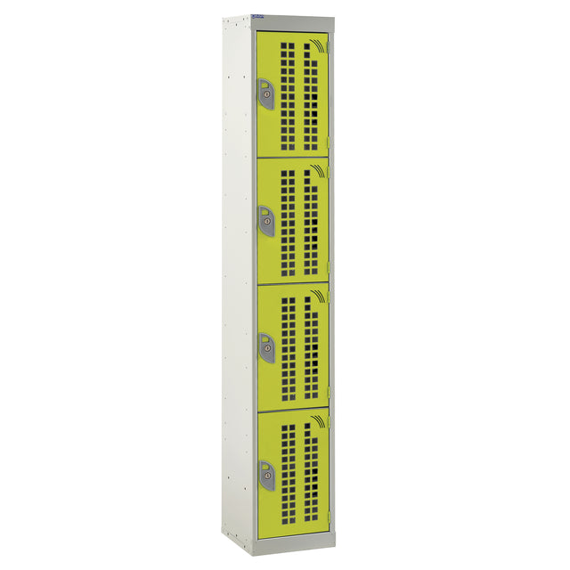 Perforated Door Locker 1800x300x450 - 4 Compartments - Yellow